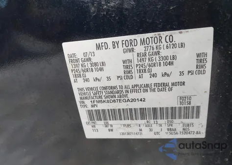 2014 Ford Explorer Xlt из США, поврежденный, VIN 1FM5K8D87EGA20142